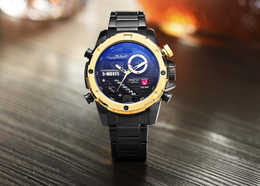 Men's Stainless Steel Dual Display Quartz Watch