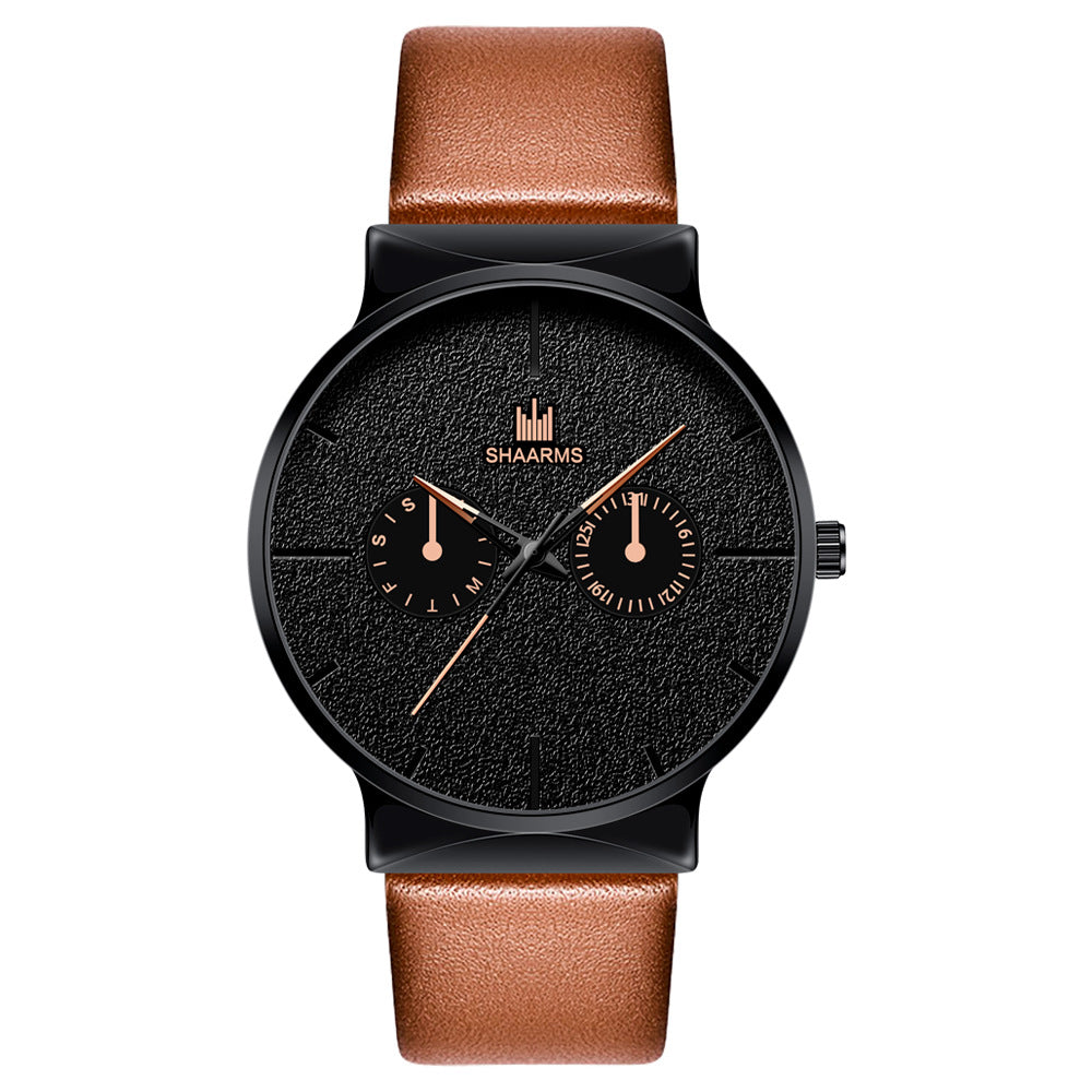 SHAARMS Men's Quartz Watch with Leather Band (Trendy)
