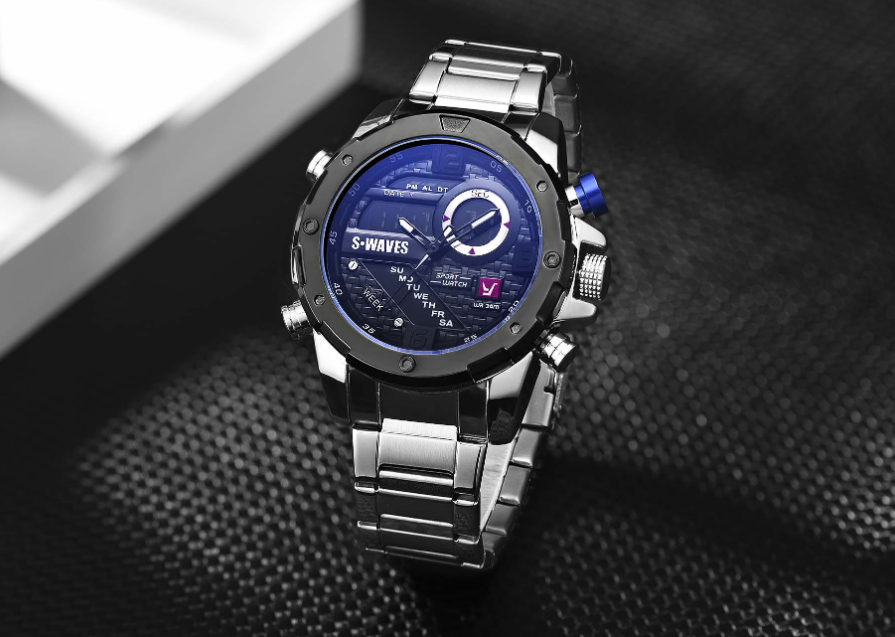 Men's Stainless Steel Dual Display Quartz Watch