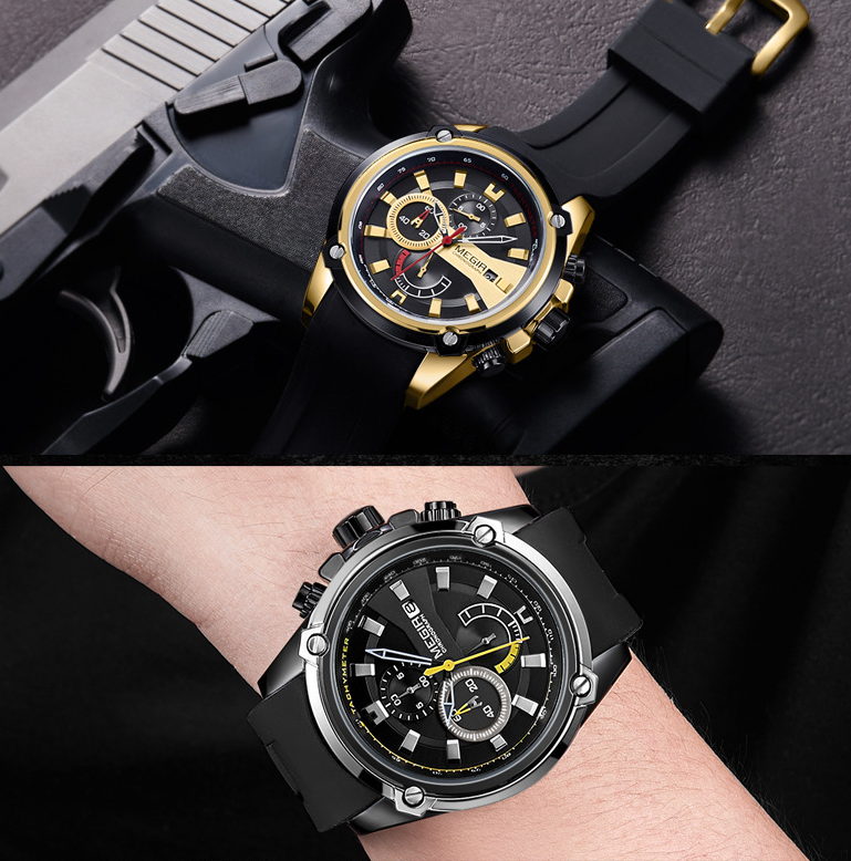 MEGIR Men's Quartz Sports Watch with Silicone Strap