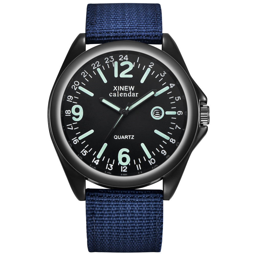 Men's Quartz Watch with Nylon Strap and Calendar Feature
