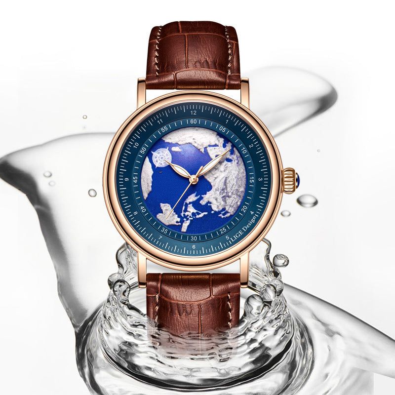 Men's Fashion 3D Earth Waterproof Quartz Watch