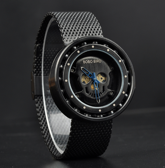 BOBO BIRD Men's Wooden Quartz Skull Waterproof Watch