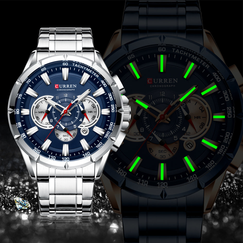 Men's Waterproof Quartz Watch with Steel Band