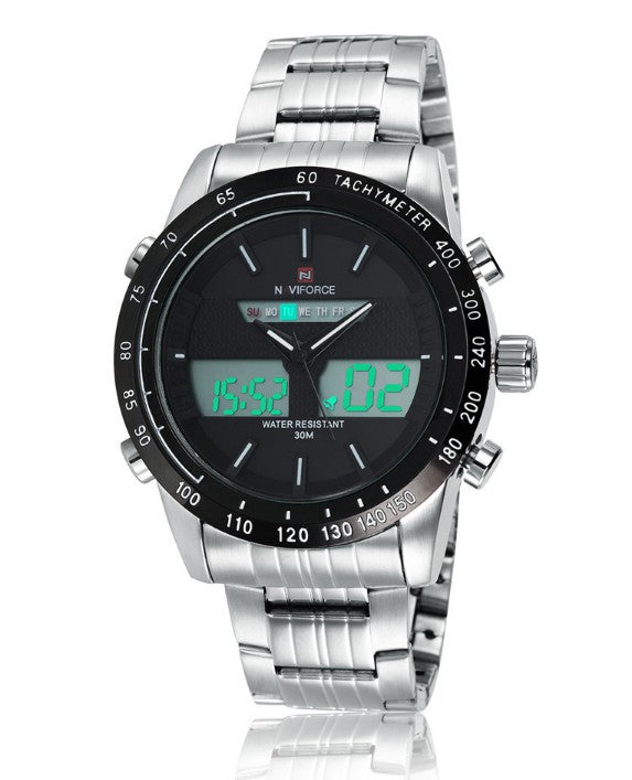 Men's Waterproof Sports Watch, LED Dual Display Quartz