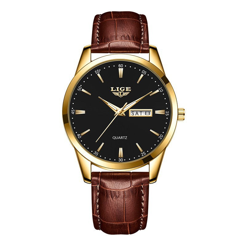 LIGE Men's Quartz Watch with Dual Calendar and Waterproof