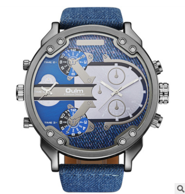 Men's Quartz Leather Strap Watch - Trendy Large Dial