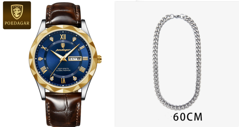 Men's Leather Strap Quartz Watch