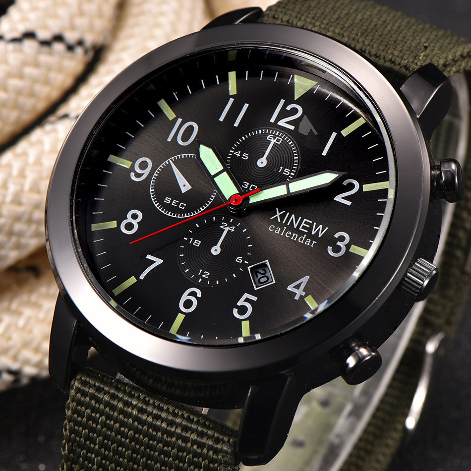 XINEW Men's Quartz Watch with Nylon Strap and Calendar