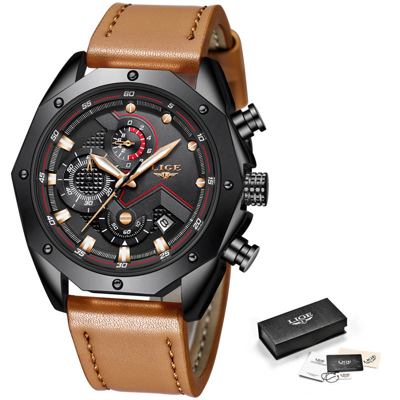 LIGE Men's Hexagonal Waterproof Quartz Sports Watch