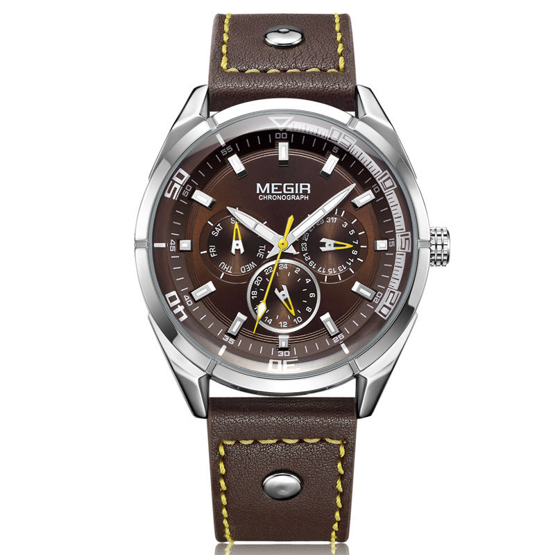 Men's Leather Quartz Watch with Large Dial