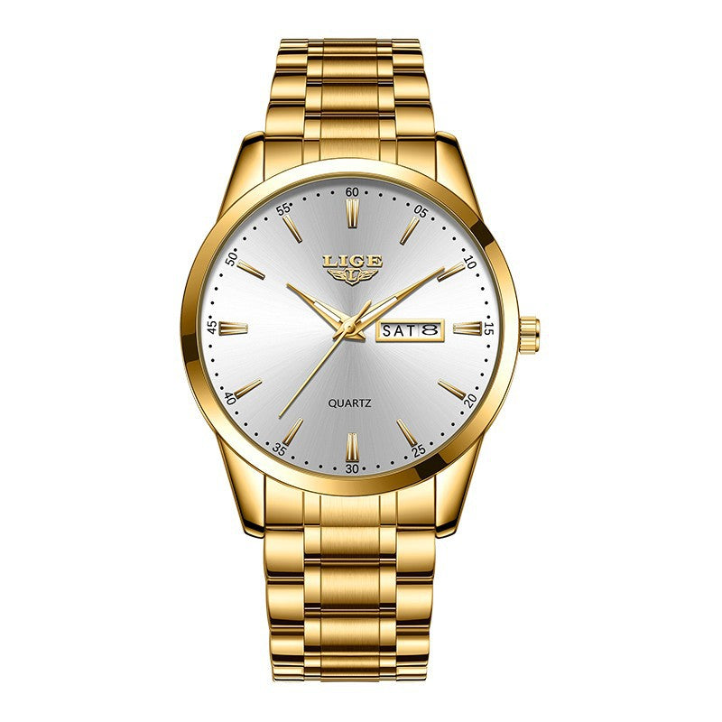 LIGE Men's Quartz Watch with Dual Calendar and Waterproof
