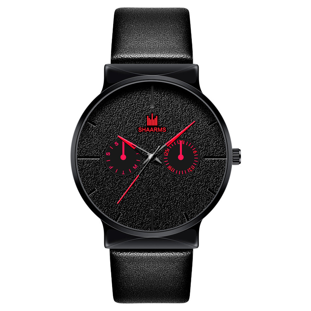 SHAARMS Men's Quartz Watch with Leather Band (Trendy)