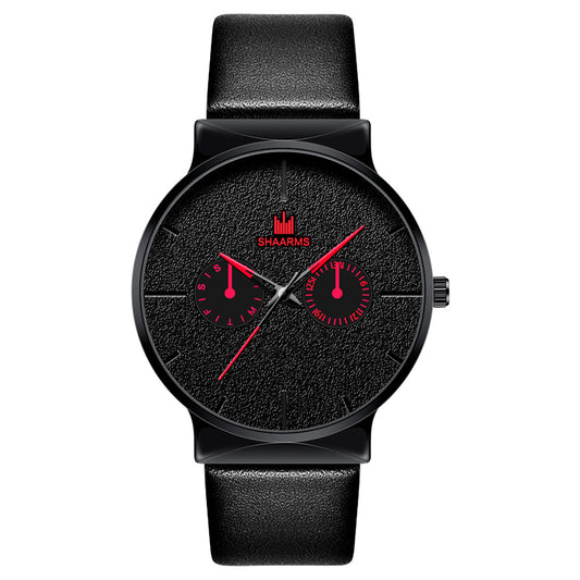 SHAARMS Men's Quartz Watch with Leather Band (Trendy)