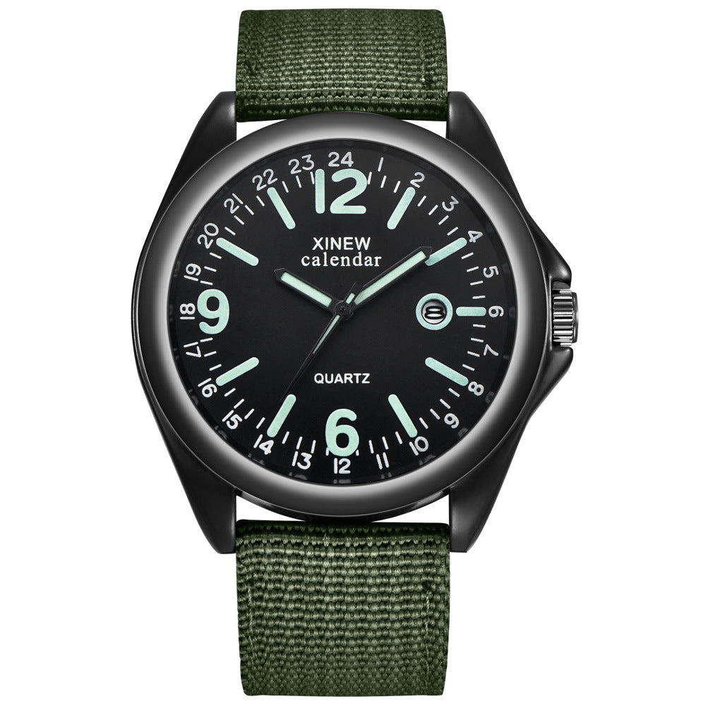 Men's Quartz Watch with Nylon Strap and Calendar Feature