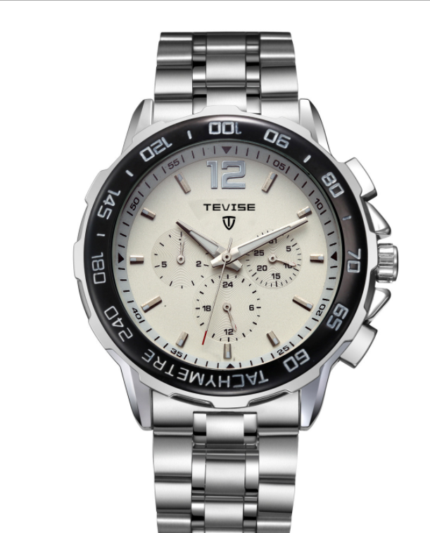 Men's Quartz Watch with Blue Light and Steel Band
