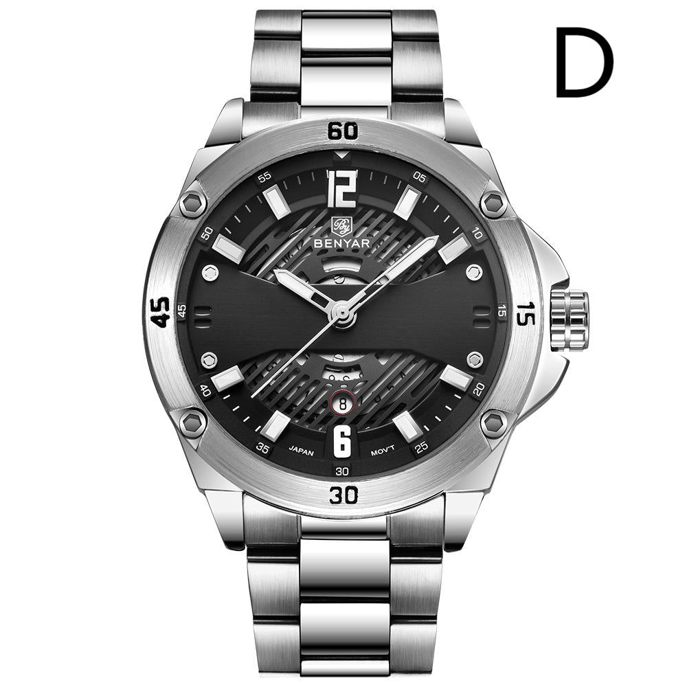 Men's Quartz Watch with Luminous, Calendar, and Hollow Design