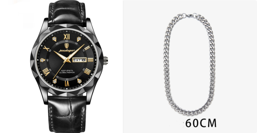 Men's Leather Strap Quartz Watch
