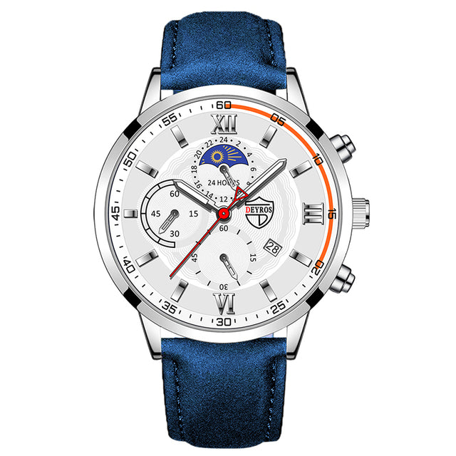 Men's Fashion Sports Leather Quartz Calendar Watch