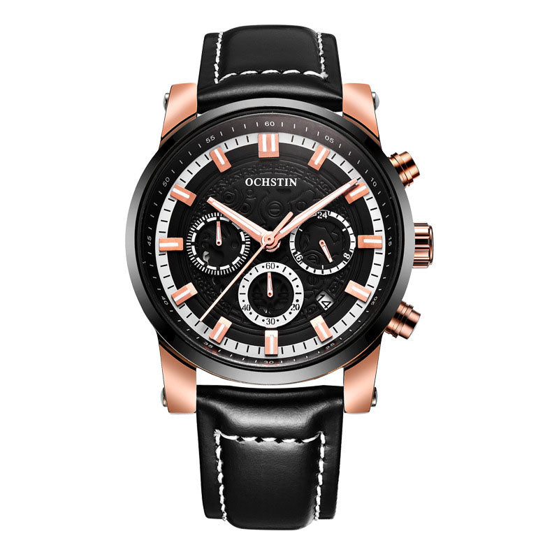 Men's Quartz Watch with Waterproof Leather Strap