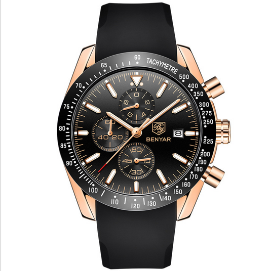 Benyar Waterproof Quartz Men's Watch with Steel Band
