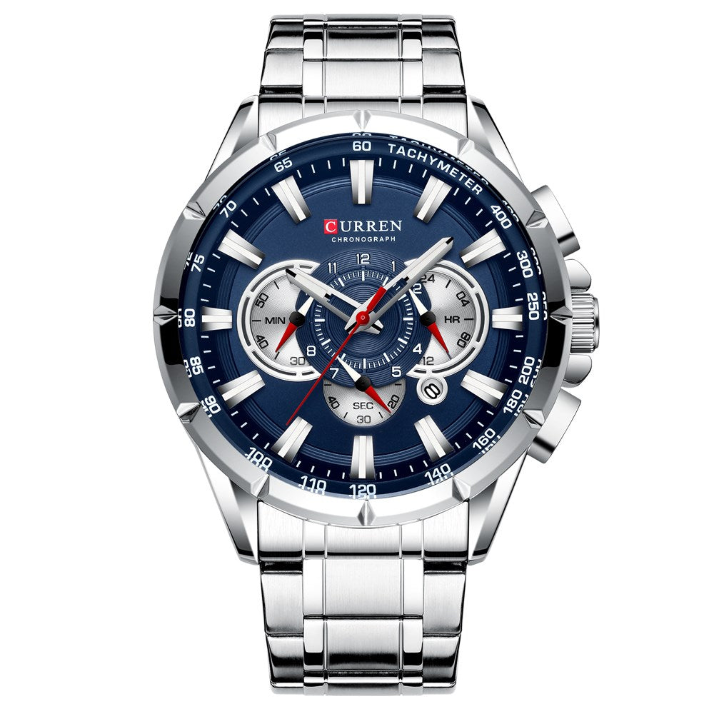 Men's Waterproof Quartz Watch with Steel Band