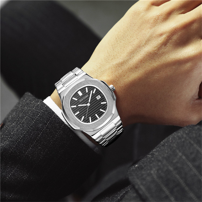 Men's Quartz Watch with Calendar, Waterproof Luminous Steel Band