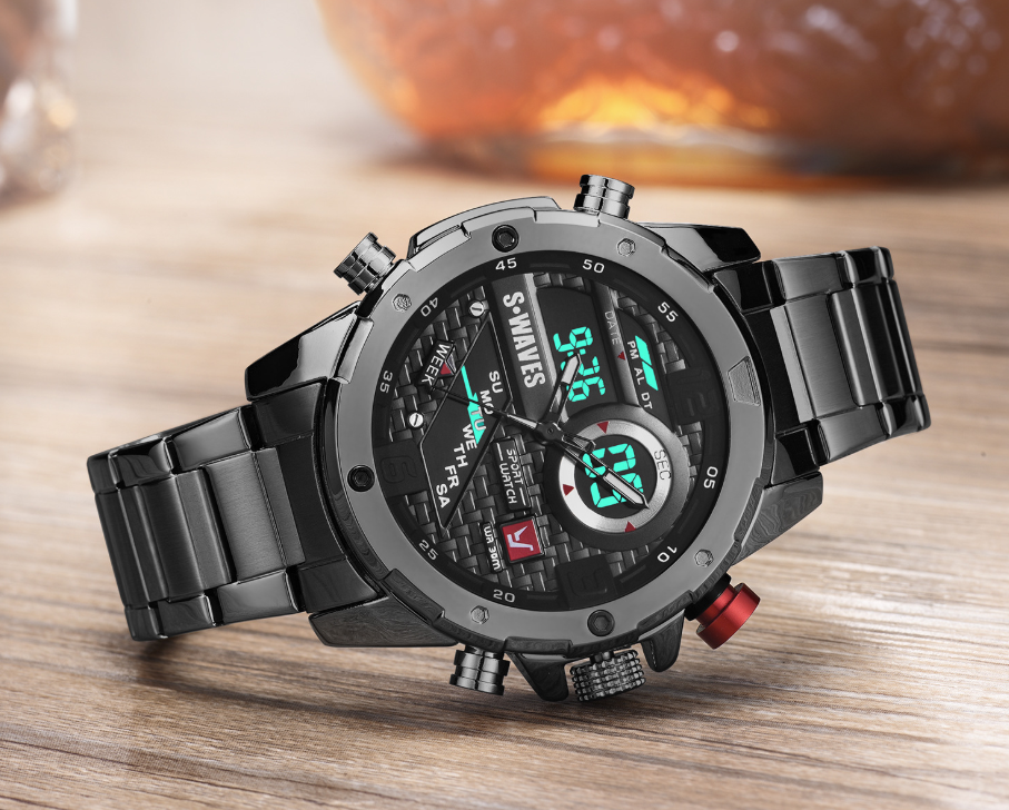 Men's Stainless Steel Dual Display Quartz Watch