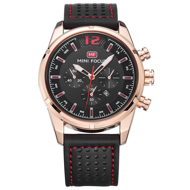 Men's Quartz Watch with Trendy Three-Eyelid Strap