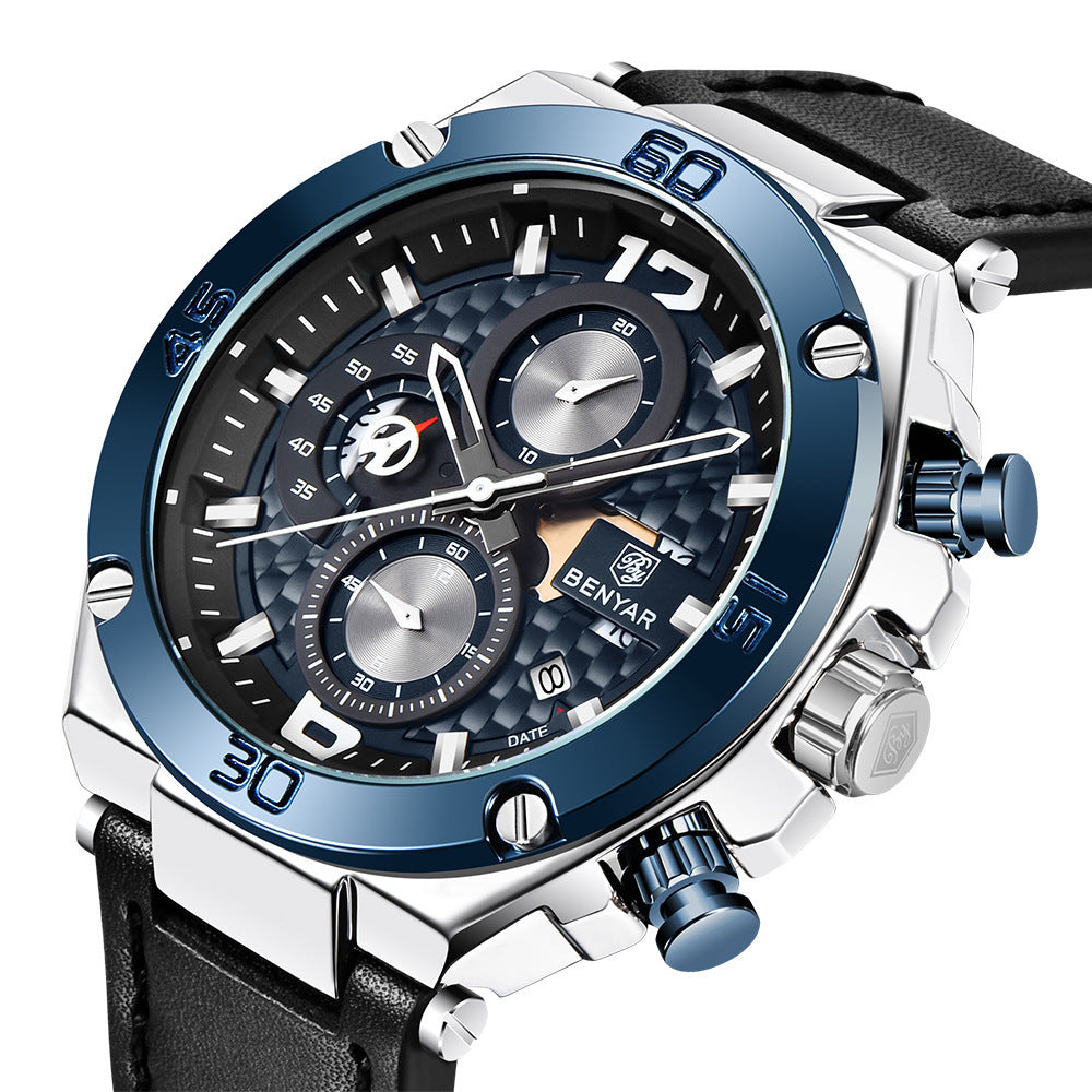 Men's Waterproof Quartz Watch with Multifunctional Features