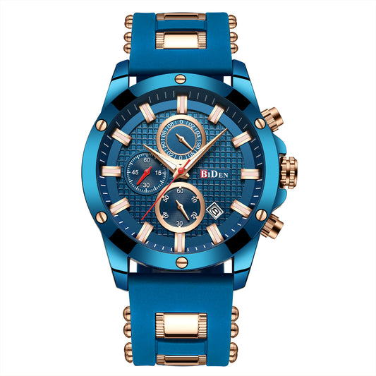 Fashionable Waterproof Three-Eye Quartz Men's Watch