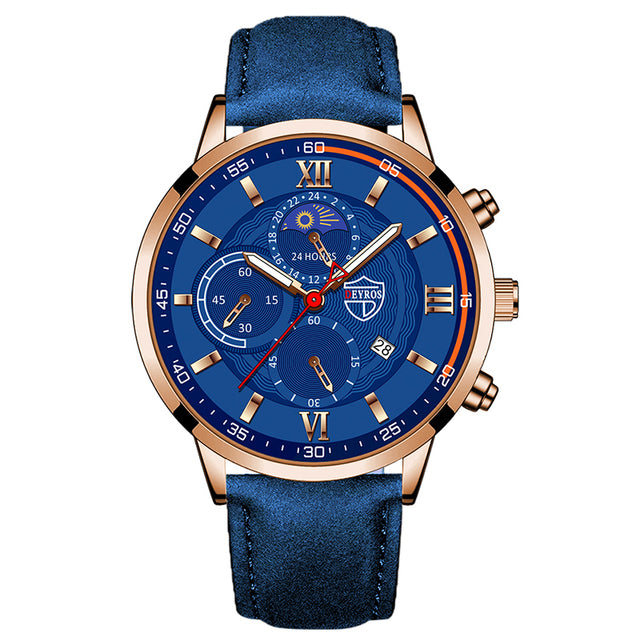 Men's Fashion Sports Leather Quartz Calendar Watch