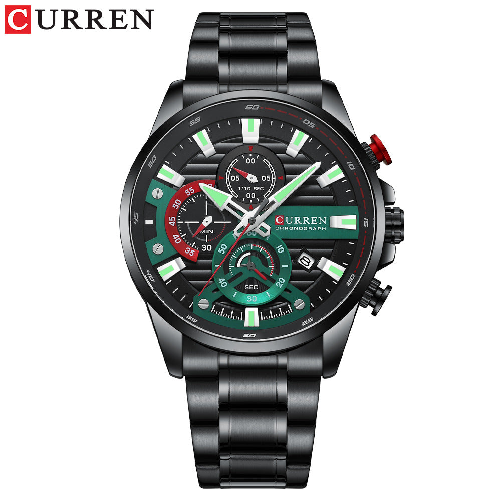 Gurren Men's Quartz Watch with Calendar and Steel Band
