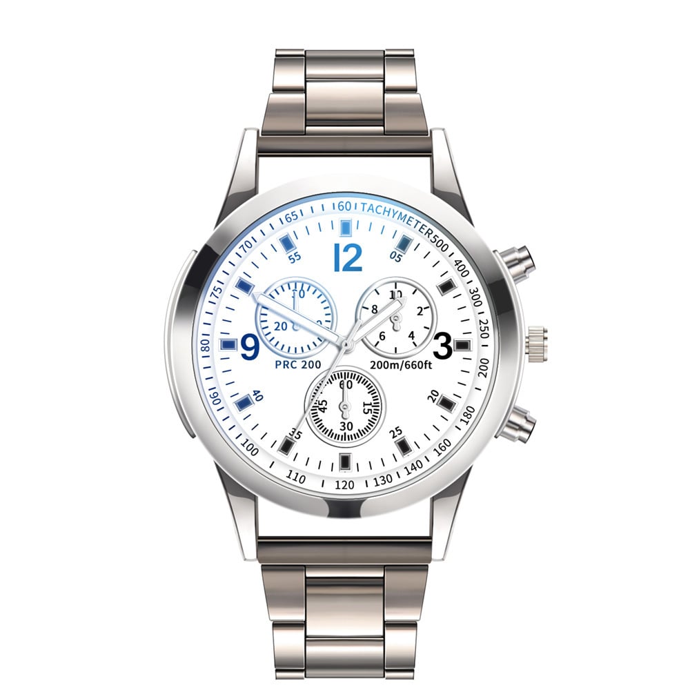 Men's Quartz Watch with Blue Light and Steel Band