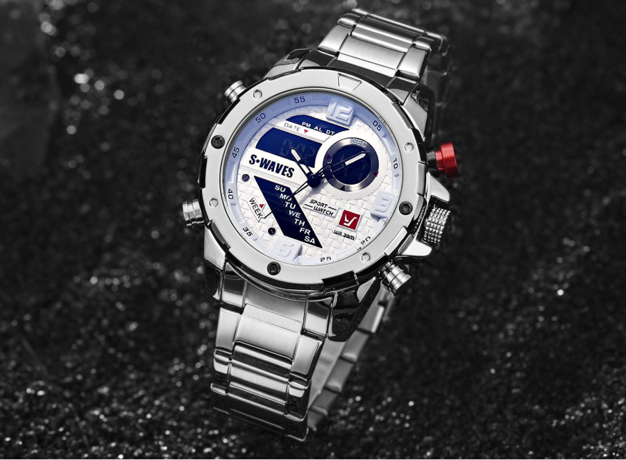 Men's Stainless Steel Dual Display Quartz Watch