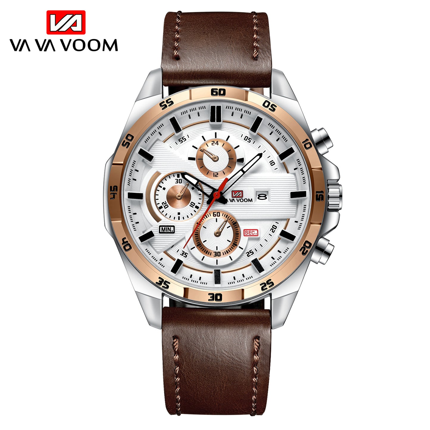 Men's Sports Watch - Leather Band, Waterproof Quartz