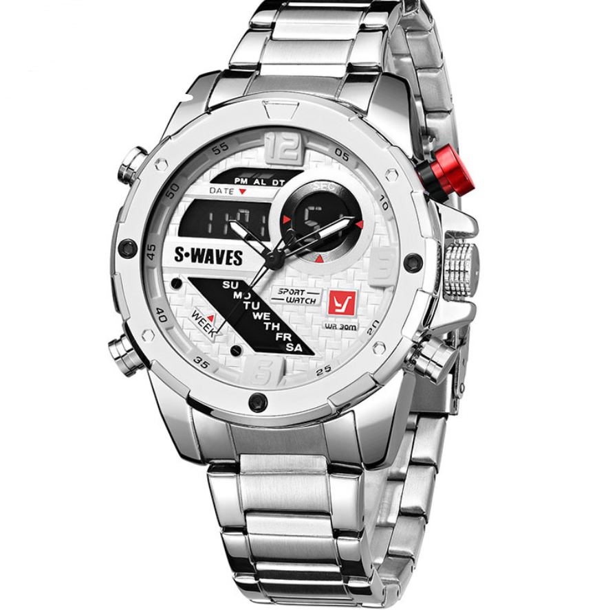 Men's Stainless Steel Dual Display Quartz Watch