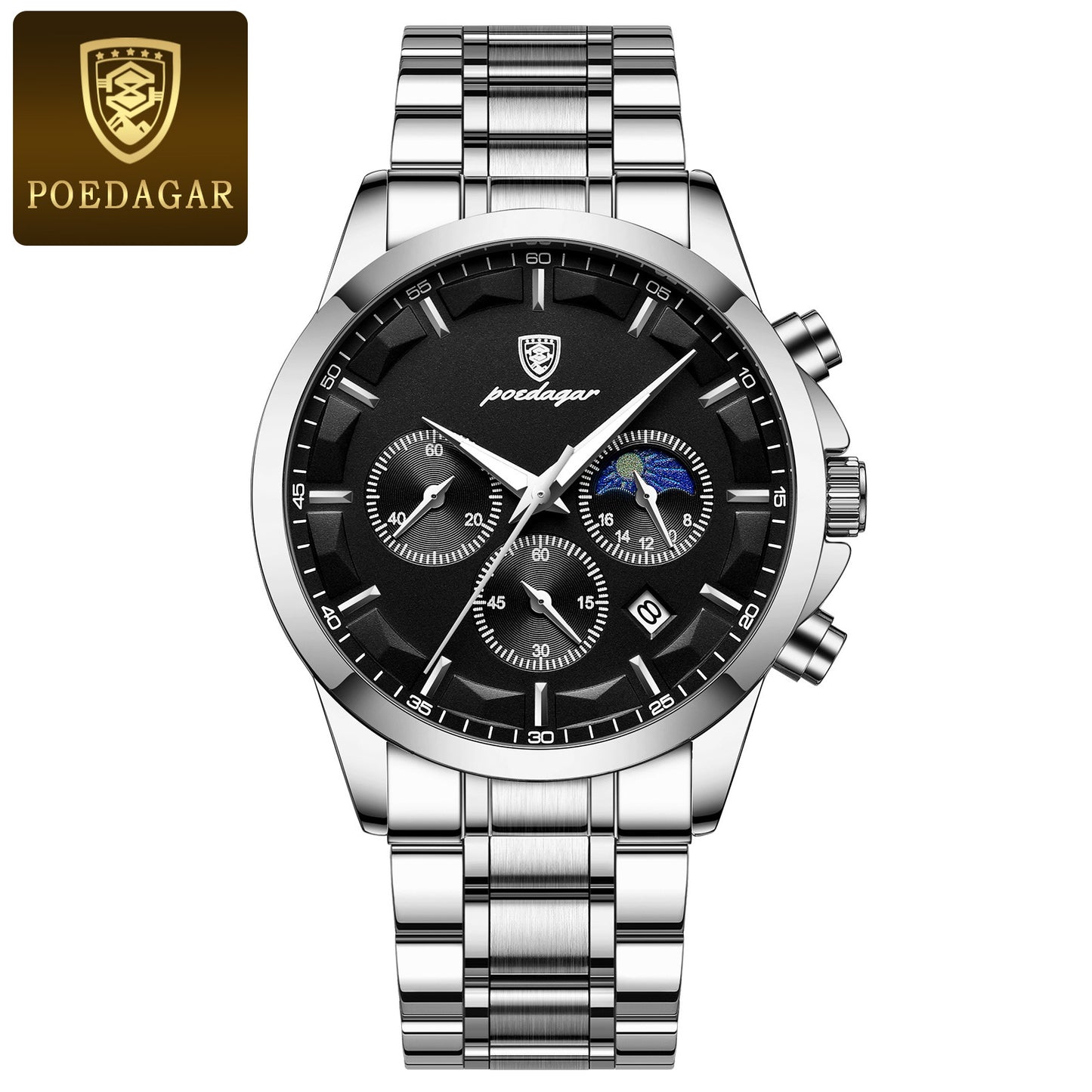Men's Quartz Three-Eye Watch with Steel Strap