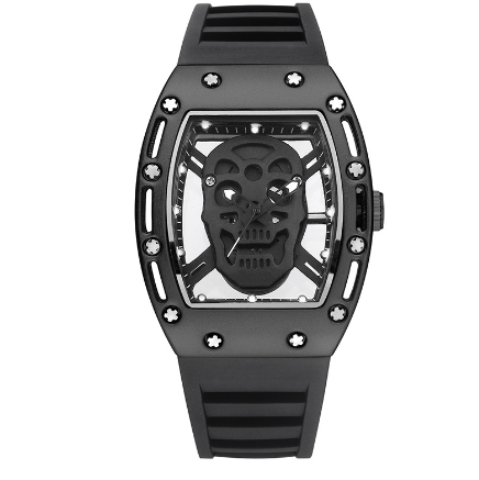 Men's Quartz PU Watch with Skeleton Skull Design