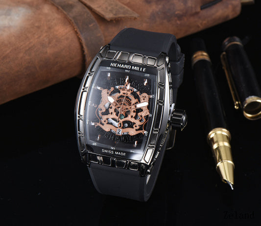 Quartz Men's Watch with Silicone Strap Ghost Head Design