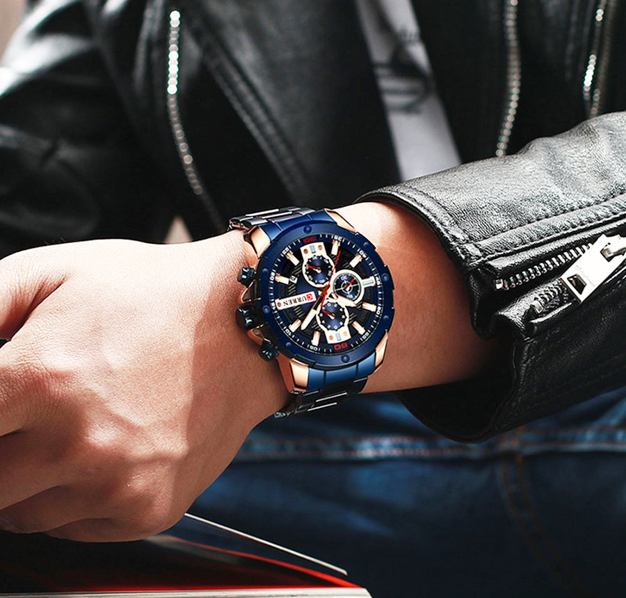 Men's Steel Band Casual Quartz Watch with Calendar