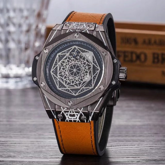 Fashionable Quartz Men's Watch with Leather Strap