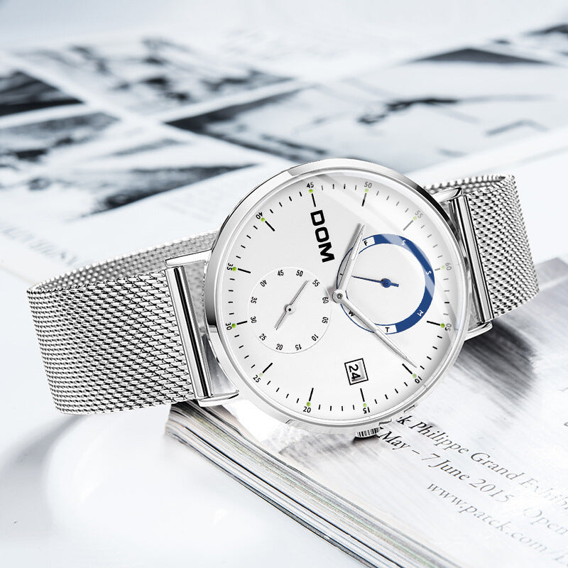 Men's Slim Minimalist Calendar Quartz Watch - Nylon Band