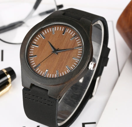 Stylish Bamboo and Ebony Wood Quartz Men's Watch