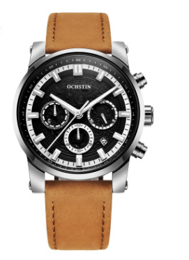 Men's Quartz Watch with Waterproof Leather Strap