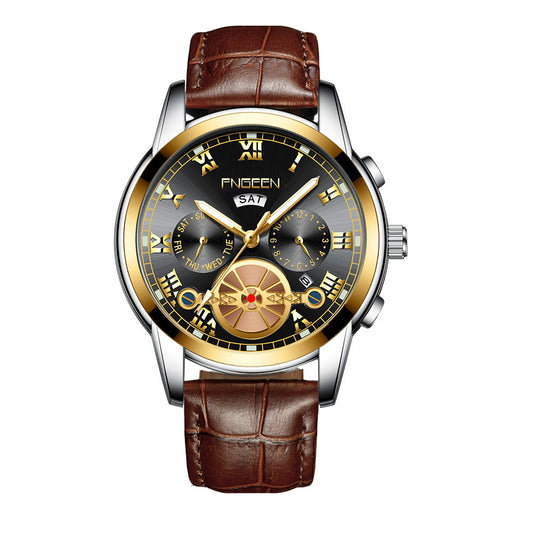 Trendy Men's Tourbillon Quartz Watch with Steel Band