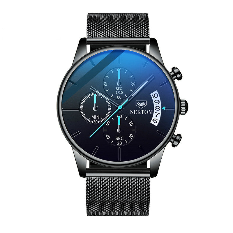 Men's Quartz Watch with Butterfly Clasp and Luminous Glass
