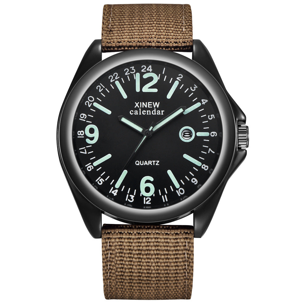 Men's Quartz Watch with Nylon Strap and Calendar Feature