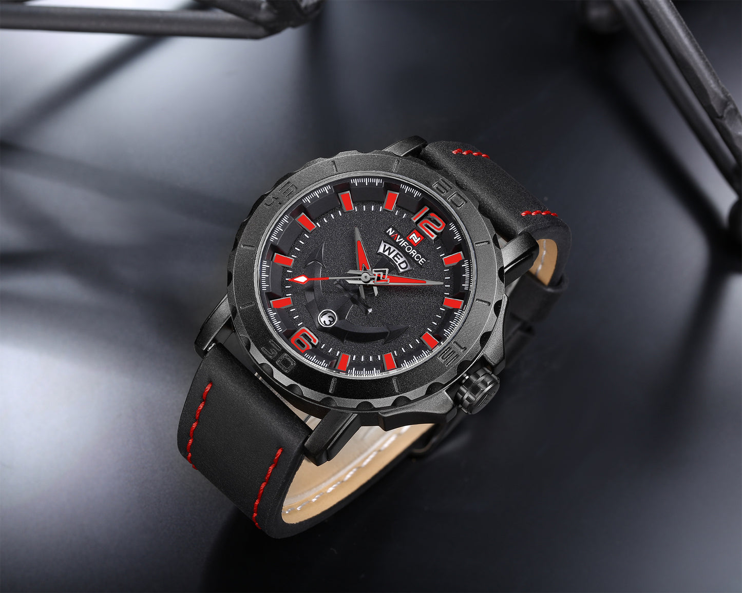 Men's Quartz Watch with Weekday Leather Strap