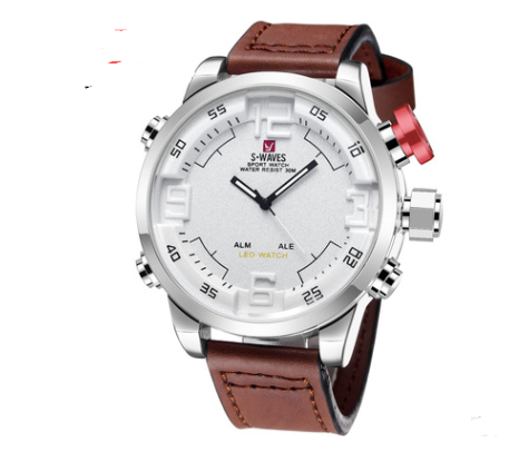 WAVES Men's Quartz Watch with LED and Leather Band